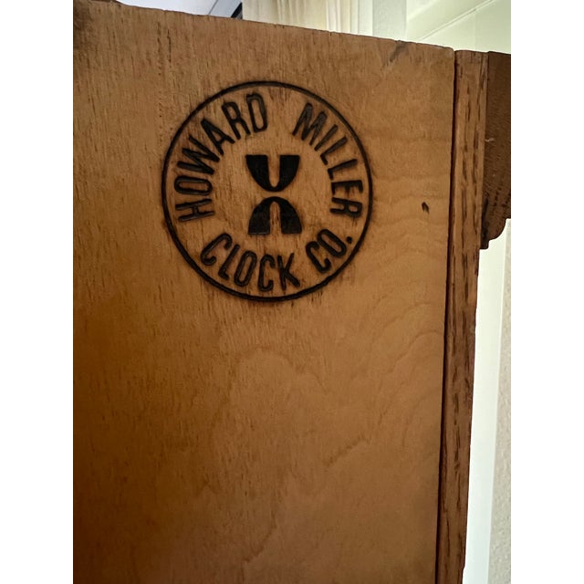 Queen Anne 1990s Howard Miller 61st Anniversary Grandfather Clock in Solid Oak – Pristine One-Owner For Sale - Image 3 of 12