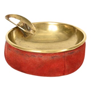 Mid-Century Italian Brass and Red Suede Ashtray, 1950s For Sale