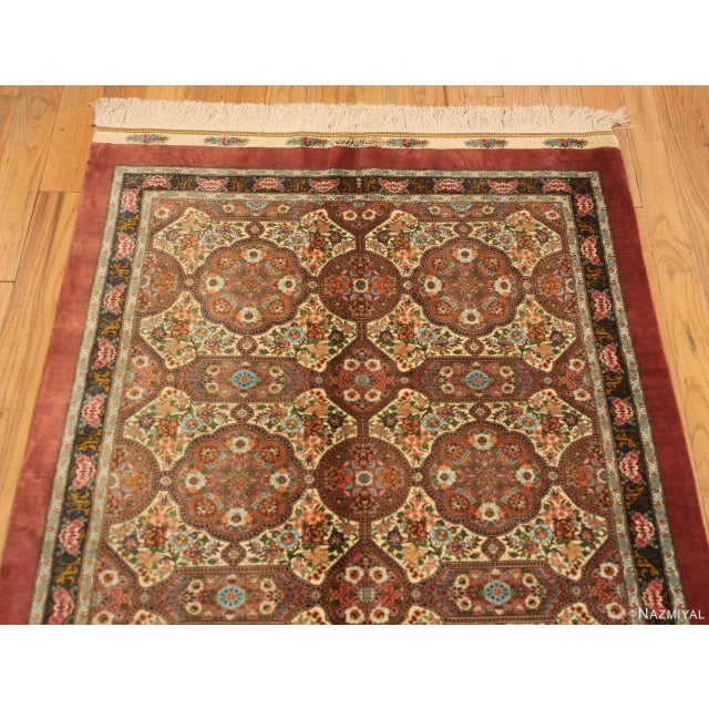 Nazmiyal Collection Intricate Floral Vintage Persian Silk Qum Runner Rug For Sale In New York - Image 6 of 7
