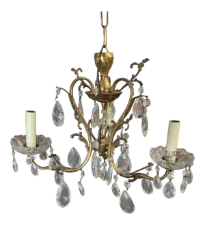 Hollywood Regency Crystal and Brass Three Lights Chandelier
