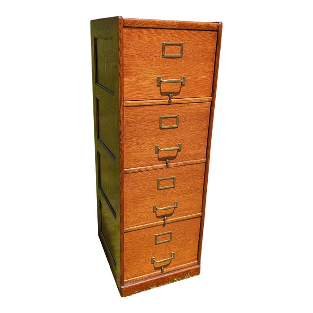 Antique Quarter Sawn Oak Four Drawer File Cabinet 1920s Lot 1 For Sale