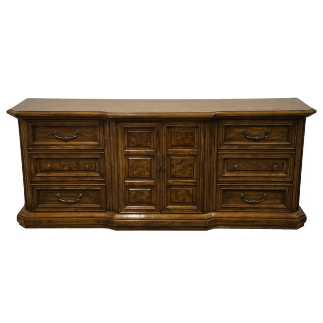 Mediterranean American of Martinsville Solid Walnut Italian Mediterranean 79″ Triple Door Dresser 2384-216 For Sale - Image 3 of 12