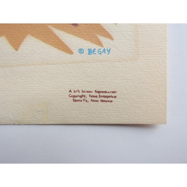 Late 20th Century serigraph on paper of young Navajo girl and a pair of lambs by Harrison Begay (Haashké yah Níyá) Navajo....