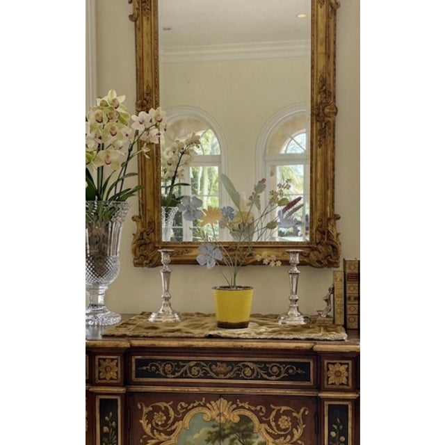 Yellow Vintage Italian Hand-Painted Toleware Wildflower Arrangement in Yellow Ceramic Pot For Sale - Image 8 of 11