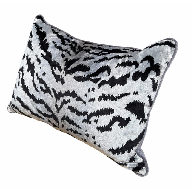 Scalamandre Silk Velvet Tigre Silver & Black Down Pillow.