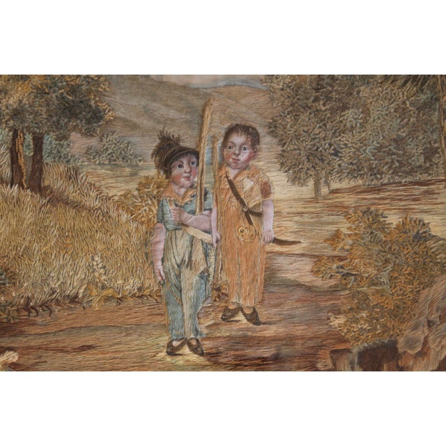Very Large Antique Framed Needlework, “Boys Playing Soldiers” For Sale - Image 4 of 12