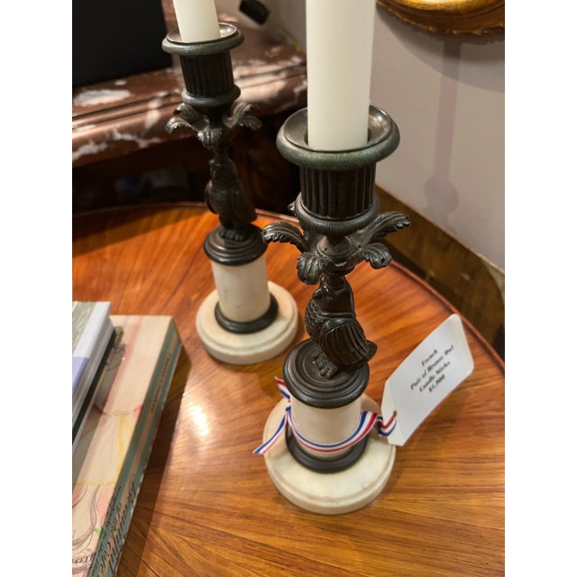 Pair of 19th Century Bronze Hawk Candlesticks For Sale - Image 4 of 6