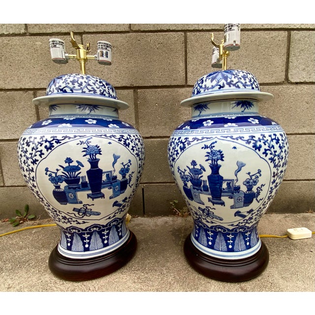 Large Ralph Lauren Chinoiserie Blue & White Vase Floral Motif Ginger