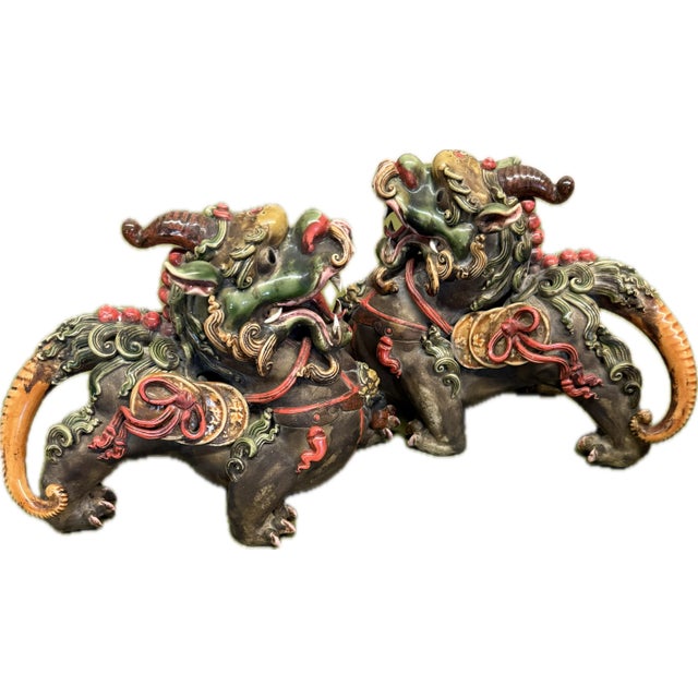 Set of 2, Handmade Earthen Ware Pixiu Statues For Sale - Image 12 of 12
