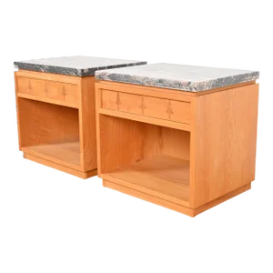 Studio Crafted Rustic Lodge Inlaid Pine Marble Top Nightstands, Pair