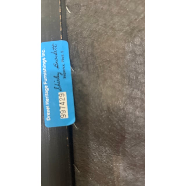 Pair of Drexel Heritage Chinoiserie Regency Armchairs in Ebonized Finish With Gilt Decoration For Sale - Image 13 of 13