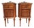 20th Louis XVI Style Marquetry Nightstands with Metal and Mirror Crest, a Pair For Sale