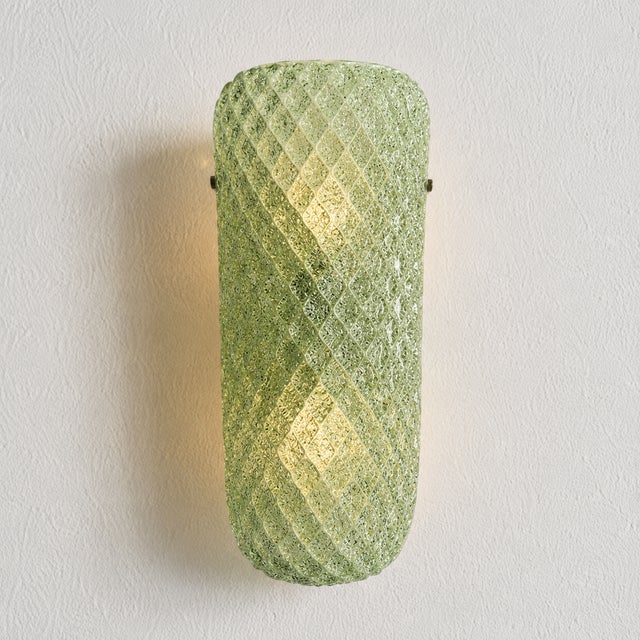 Contemporary modern bright green "graniglian Mrano glass wall sconce-Set of Two- Rombus Transparent graniglia" texture...