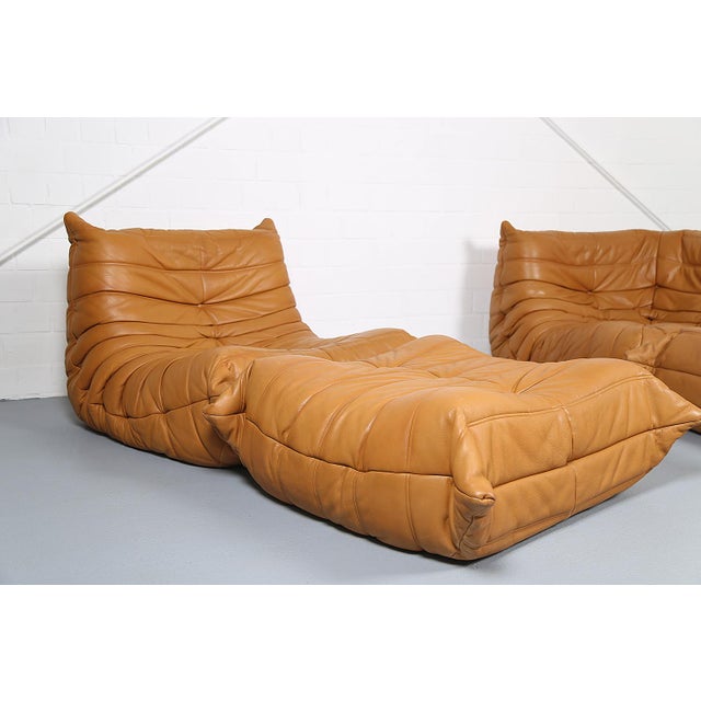 Early 21st Century Cognac Leather Togo Sofas by Michel Ducaroy for Ligne Roset, 2010s, Set of 4 For Sale - Image 5 of 18