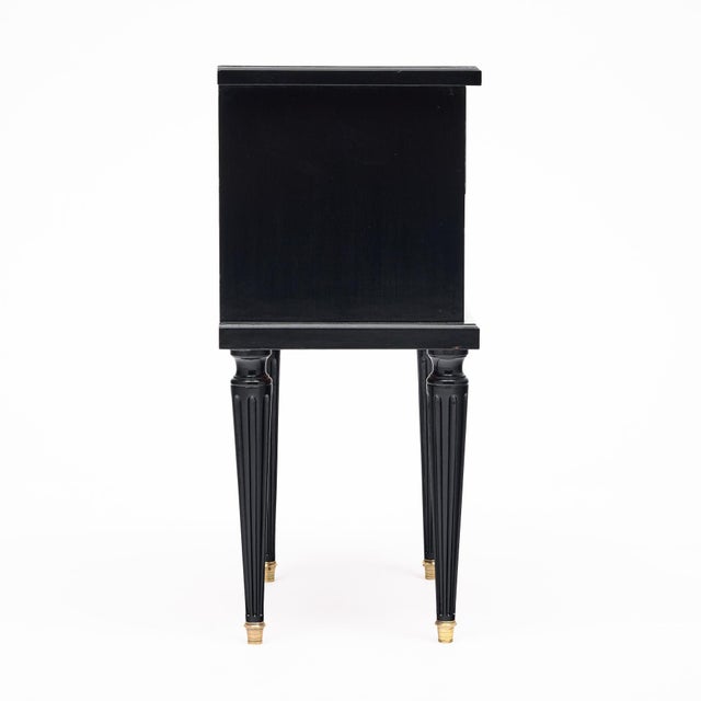 Pair of French Louis XVI Style Ebonized and Brass Two-Drawer Side Tables For Sale In Austin - Image 6 of 9