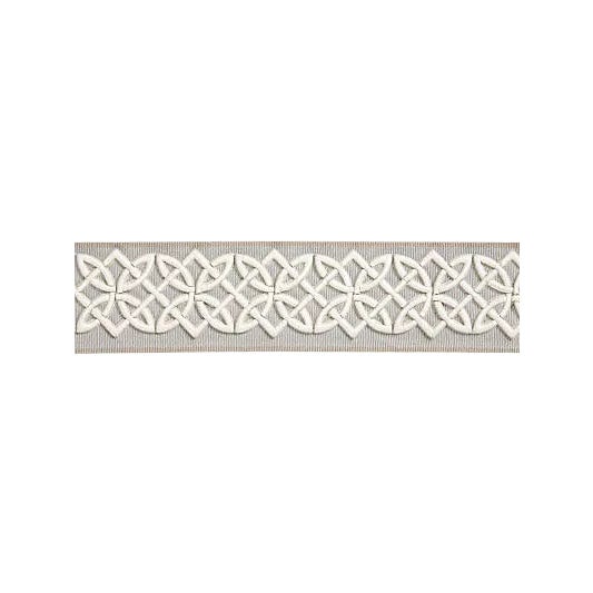 Scalamandre Celtic Embroidered Tape, Silver Grey Fabric For Sale