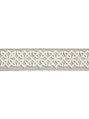 Scalamandre Celtic Embroidered Tape, Silver Grey Fabric