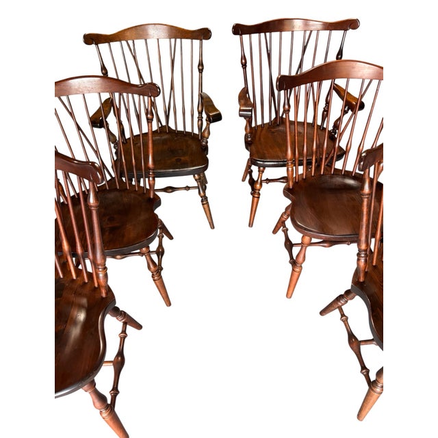 Wood Vintage Ethan Allen Old Tavern Fiddle Back Chairs – Excellent Condition For Sale - Image 7 of 12