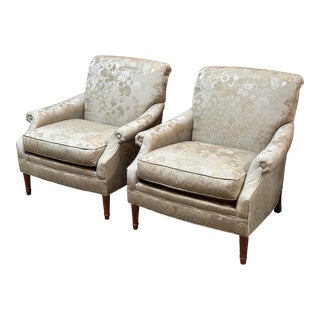 Hickory Chair Aubrey Jacquard Arm Chairs, a Pair For Sale