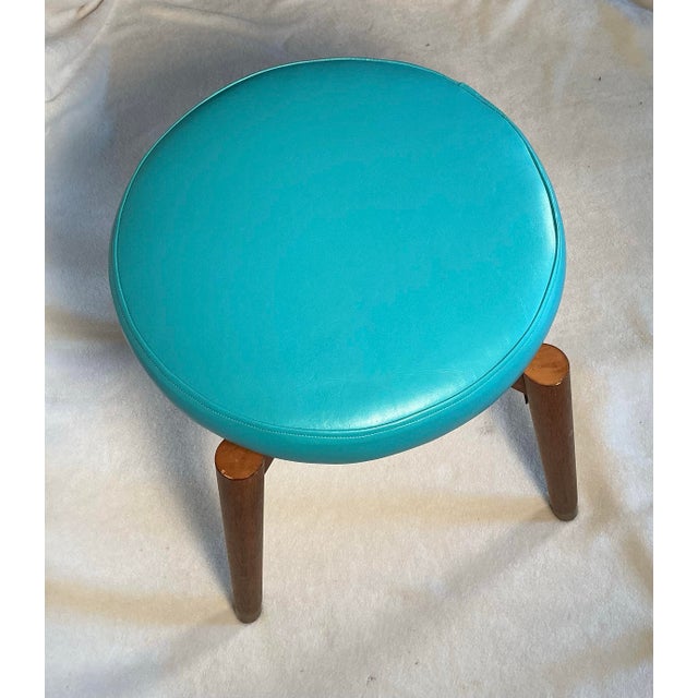 Ib Kofod-Larsen Vintage Mid-Century Modern Swivel Vanity Stool, Newly Reupholstered - Circa 1960s For Sale - Image 4 of 12