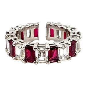 6.95 Ct Emerald Cut Ruby & Diamond Band Size 6