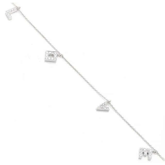 Vintage Love Initial Diamond Charm Bracelet in 18k White Gold For Sale - Image 4 of 8
