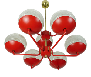 Mid-Century Modern Chandelier in Red Metal and Brass, 1960s