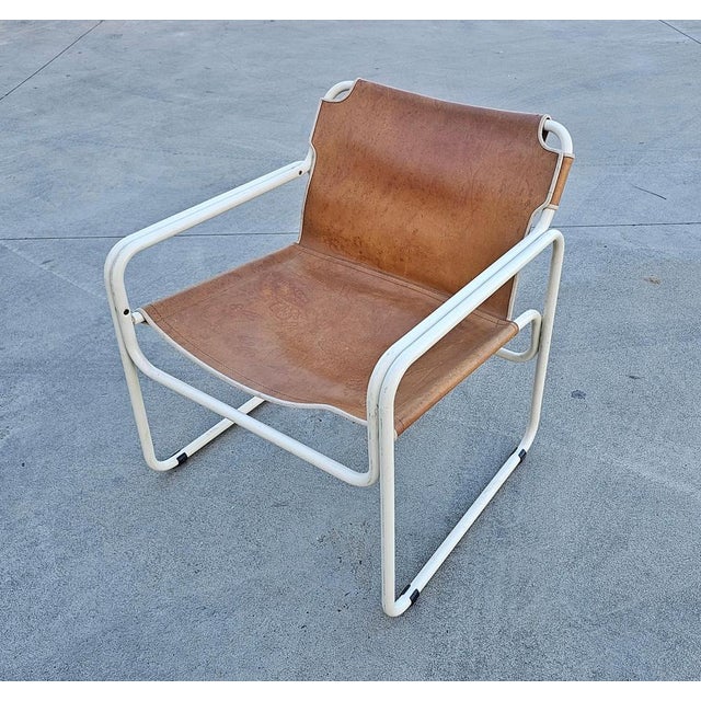 Metal Set of Bauhaus Style Tubular Easy Chairs in Cognac Leather attributed to Jox Interni, 1970s For Sale - Image 7 of 15