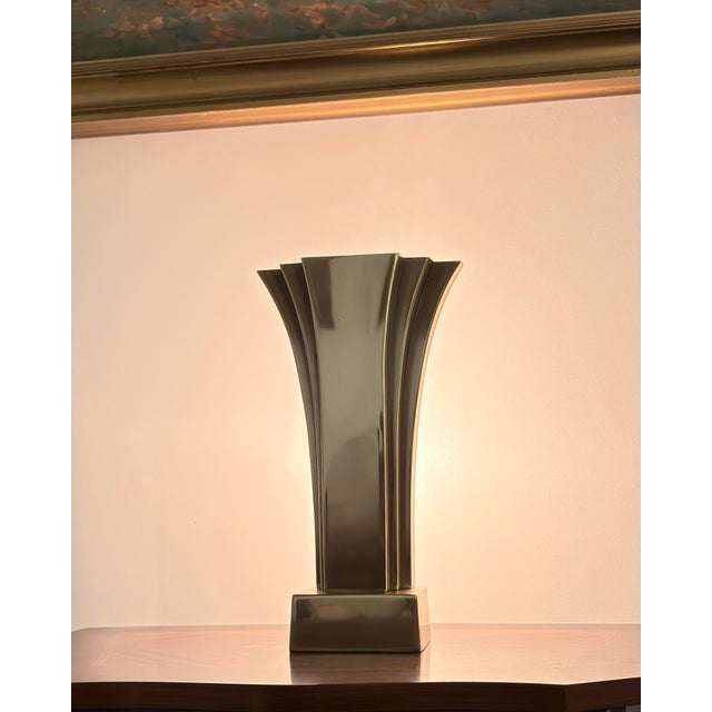 Art Deco 1970s Stiffel Brass Fan Uplight Table Lamp With Dimmer, Hollywood Regency Art Deco Revival For Sale - Image 3 of 8