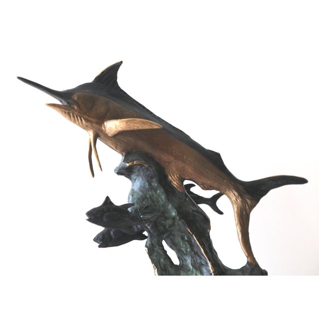 2010s Solid Bronze Lyford Cay Club Tournament Marlin Fishing Trophy by Bodo Muche Studio With Inset Opal Gem For Sale - Image 5 of 16