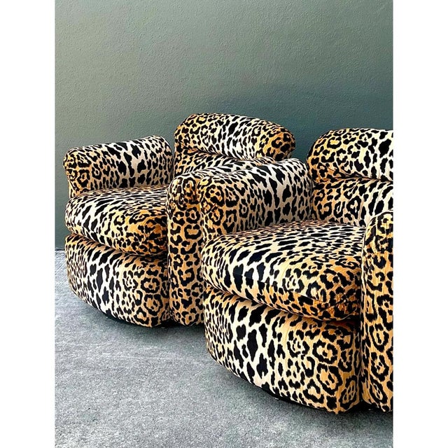 Vintage Leopard Velvet Swivel Chairs - Pair For Sale - Image 9 of 11