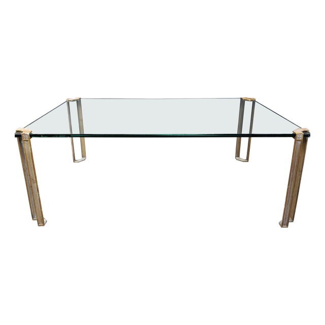 Rectangular Glass and Cast Brass T24 Pioneer Coffee Table by Peter Ghyczy, 1970s For Sale