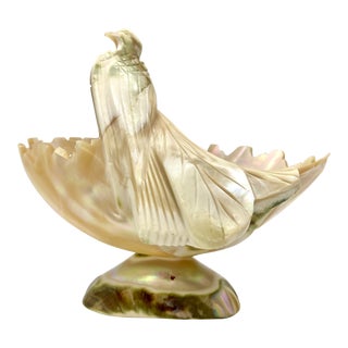 Antique Victorian Hand Carved Conch Shell Bowl Dish Mother of Pearl For Sale