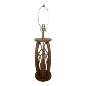 Vintage Boho Coastal Brown Bent Wood Bamboo Rattan Table Lamp