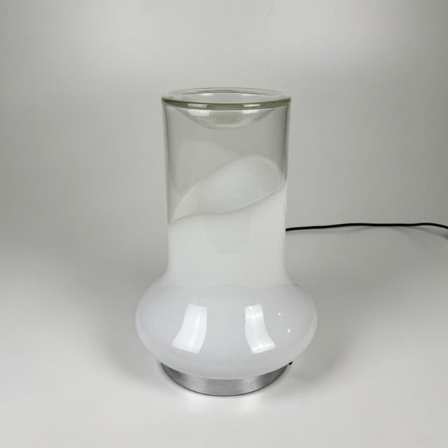 Mid-Century Modern White and Clear Murano Glass Table Lamp attributed to Roberto Pamio for Leucos, Italy, 1970s For Sale - Image 3 of 8