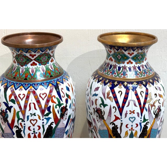 Pair of Chinese Cloisonné Vases with Egyptian Revival Motifs, Later 20th Century For Sale - Image 17 of 18