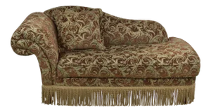 Asymmetrical Upholstered Chocolate Olive Velvet French Chaise with Fringe