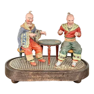 Rare Regency Polychrome Diorama of Two Chinoiserie Card Players