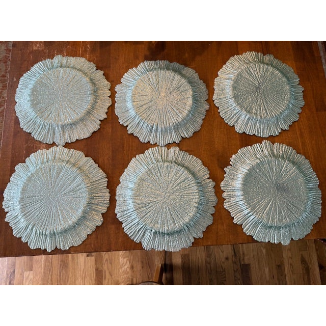 Coastal Late 20th Century Reef Glass Chargers in Seafoam/Aqua Color - Set of 6 For Sale - Image 3 of 8