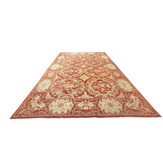 Persian Large Handmade Persian Wool Red & Gold Oushak Rug For Sale - Image 3 of 4