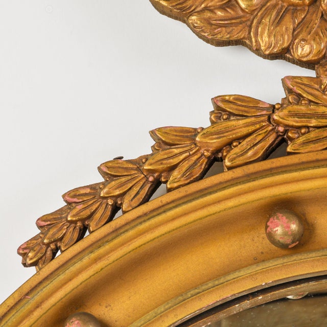 Traditional Large Antique Federal Eagle Convex Mirror Giltwood Bullseye Butler Mirror Circa 1920s For Sale - Image 3 of 16