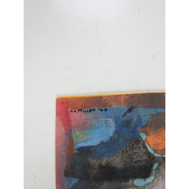 Small 1964 gouache on paper abstract painting by Lewis J. Miller (1912-2007) New York/Florida. Signed and dated upper left...