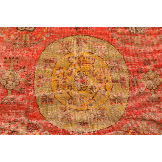 Traditional Antique Khotan Traditional Red and Yellow Wool Rug With Medallion Style For Sale - Image 3 of 9