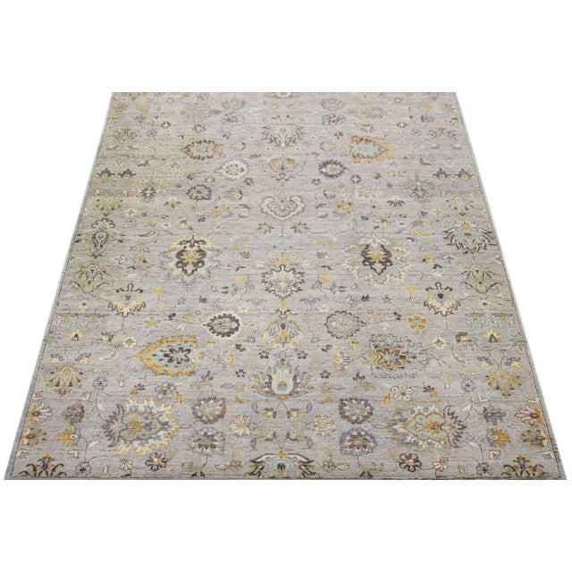 Indian 2010s Floral Modern Tabriz Handmade Indian Wool Rug in Gray by Apadana For Sale - Image 3 of 7