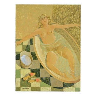 Alberto Gallerati, In the Bathroom, Oil Painting, 1970s For Sale
