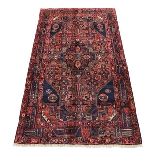 Vintage Tribal Rug 3’5” X 5’9” Red Wool Hand-Knotted Oriental Carpet For Sale