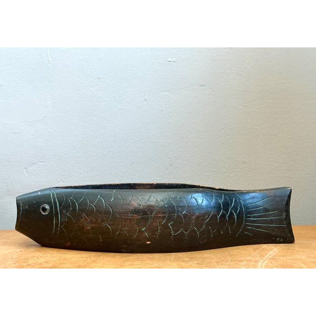 Coffee Vintage Carved Wood Fish Bowl For Sale - Image 8 of 12