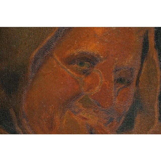 Interesting Antique 19th Century Monk Man Portrait Oil Painting Ornate Gold Frame Home Decor Wall Art For Sale - Image 4 of 13