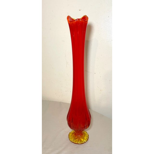 Vintage Large Mid Century Modern Red Orange and Yellow Swung Vase Tall 21 Inch For Sale In New York - Image 6 of 10