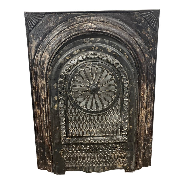 Late 19th Century 21" W X 26.5"h Decorative Burnished Cast Iron Fireplace Surround and Insert For Sale